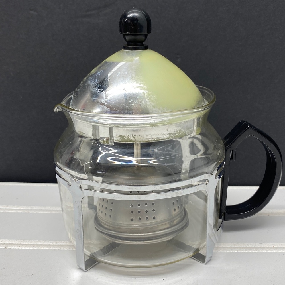 Glass Teapot Infuser Silver Metal Cage Lid Loose Leaf 2 Cup
